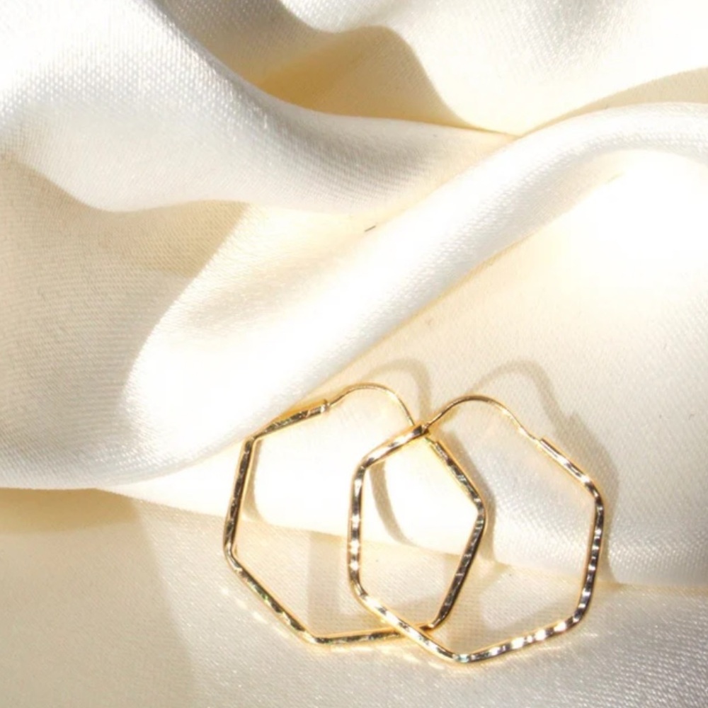 14k Gold Hoop Pentagon Earrings
